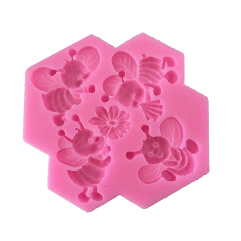 4 Holes Bee Shape Silicone Fondant Molds Chocolate Mold Mousse Moulds for Baking gallery