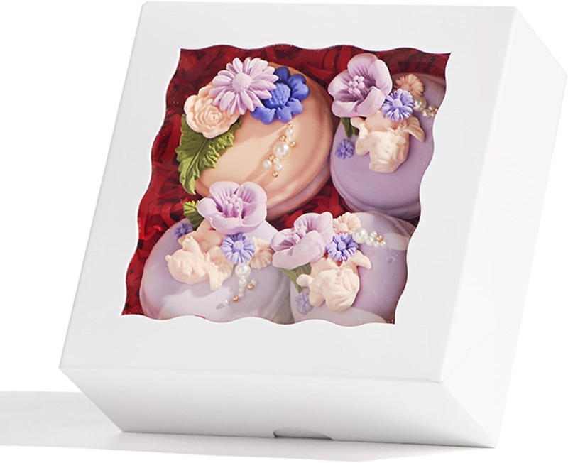 21PCS 5x5x2 Inch Bakery Boxes Cookie Boxes with Window Pastry Boxes