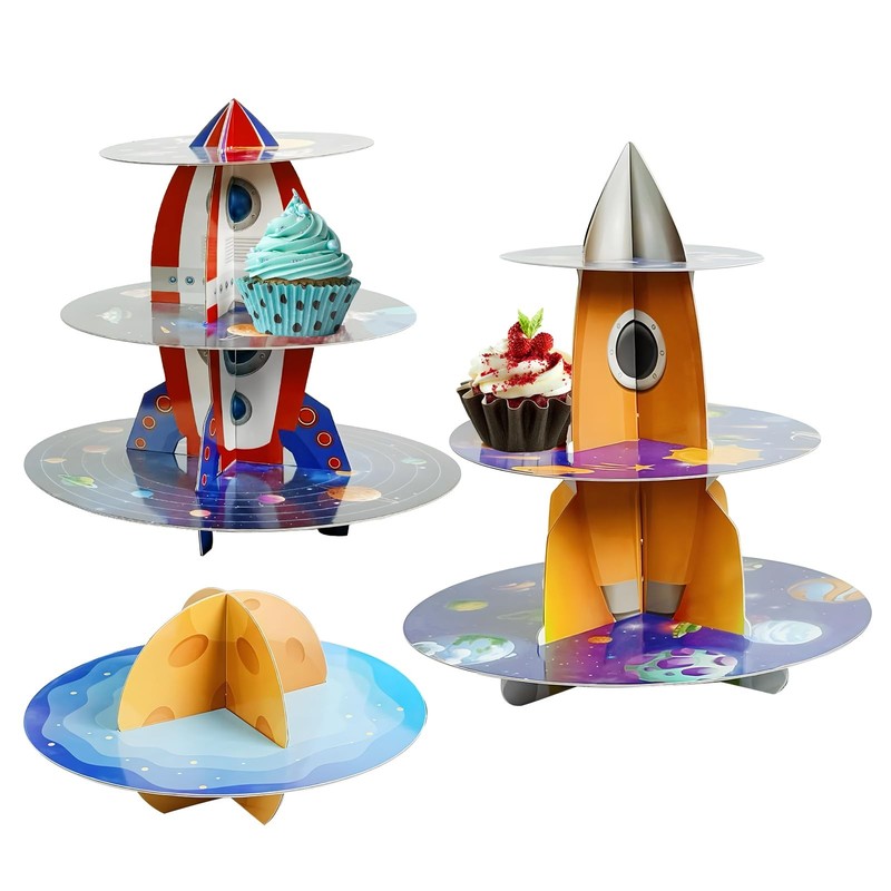 3 Pcs Space Themed Party Decorations Outer Space Cupcake Stand Galaxy Style C…