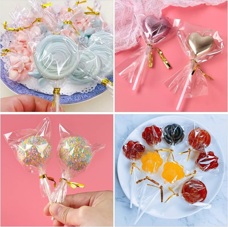 1200PCS Cake Pop Treat Bag Set: 400 Bags, Sticks & Gold Twist Ties Included gallery