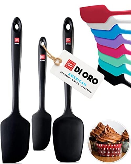 DI ORO Silicone Spatula Set - Rubber Kitchen Spatulas for Baking, 3 piece Black gallery