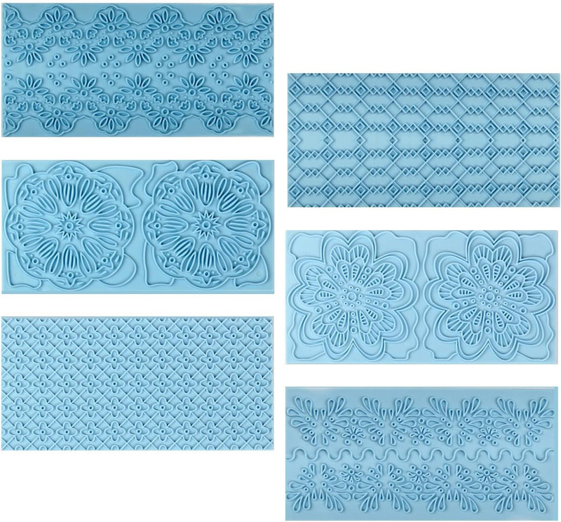 6 Pcs Embossing Mat, Fondant Impression Lace Embossing Mat for Cake Decorating C