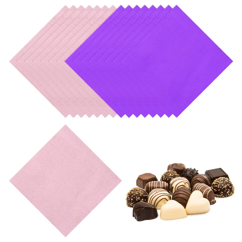 200 Pcs Candy Foil Wrappers, 7.87 x 7.87″, Light Pink/Purple (Orange Peel)