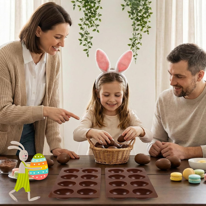 8-Cavity Easter Egg Shape Silicone Molds, 2Pcs Food-Grade Baking Supplies for DI gallery