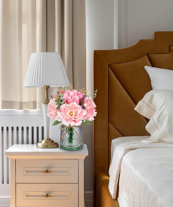 Briful Faux Flower Arrangements Artificial Peony Hydrangea Silk Flowers Glass gallery