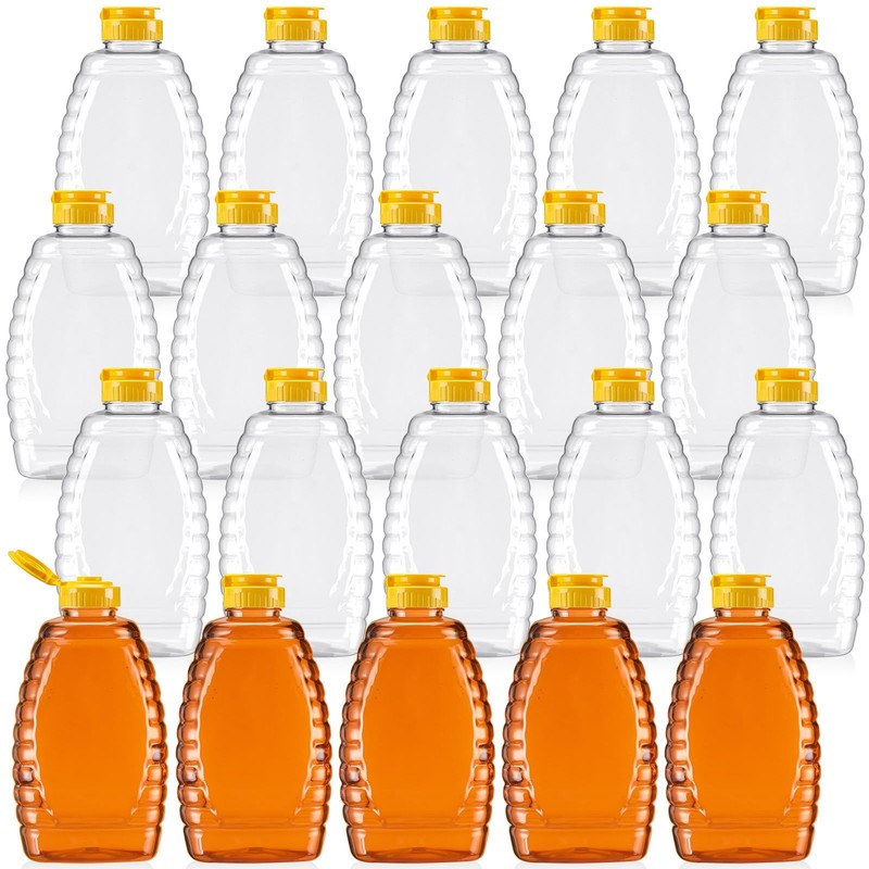 20 Pieces 32 oz Plastic Honey Jars Clear Plastic Honey Bottles with Lids Cont…