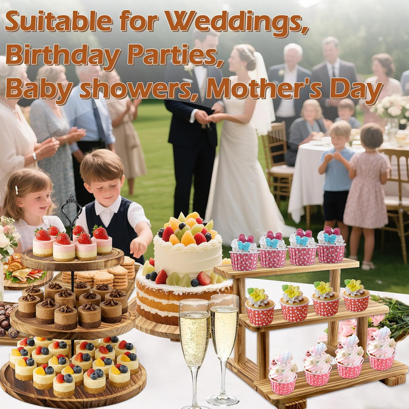 Wooden Dessert Display Set - 6-Piece Cake & Cupcake Stand Combo gallery