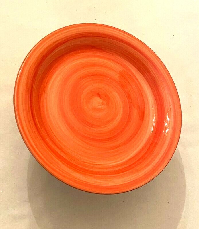 Ceramic Pedestal Cake Dish with Dome Cover Orange Blue Stripes 9" tall x 7.5 in gallery