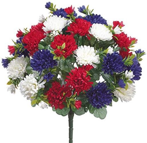 Allstate 15 Inch Artificial Mum Flowers in Patriotic Red, White and Blue,
