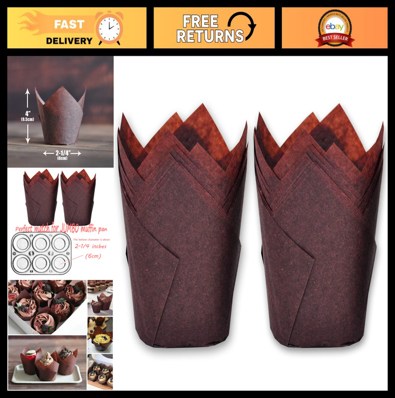 500 Pcs Large Brown Tulip Baking Cups 2.25″ x 4″ Greaseproof Muffin Liners