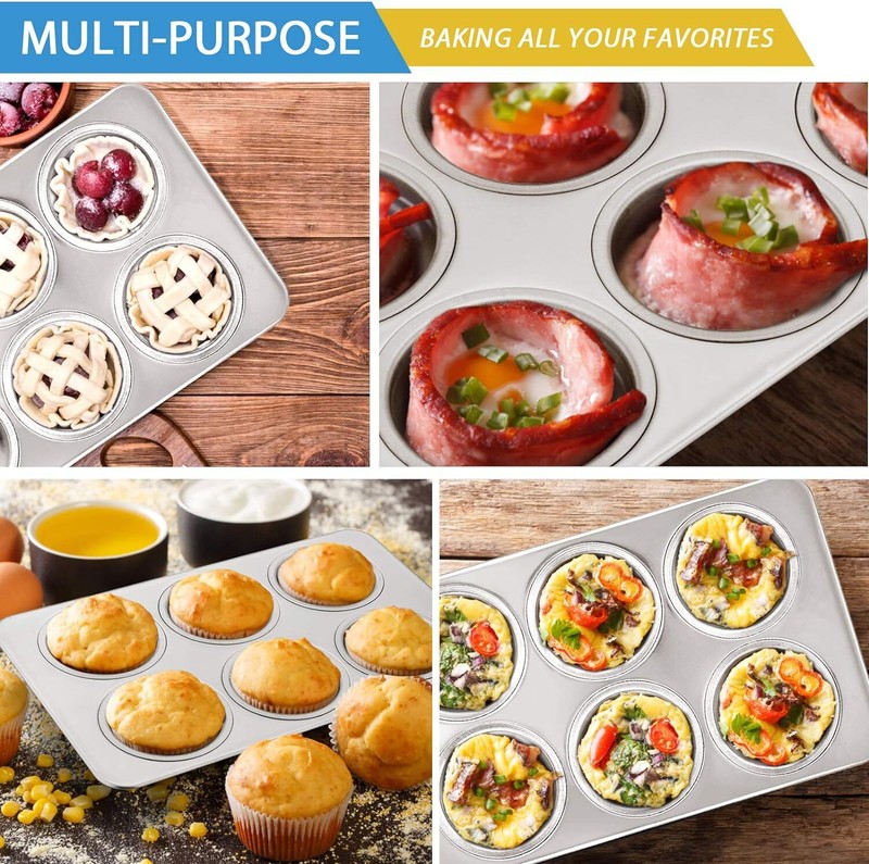 E-far Muffin Pan Set of 2, Stainless Steel 11.44” x 7.12” x 1.25”, Silver gallery