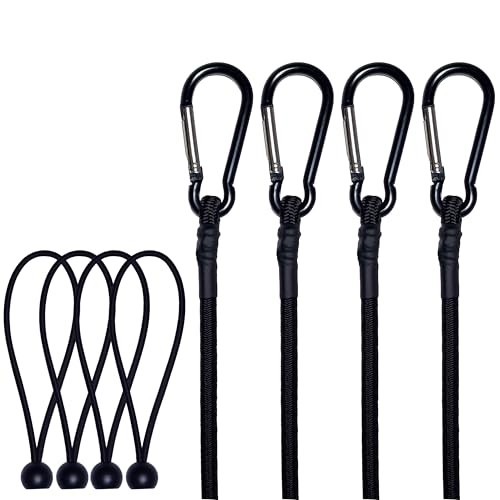 Bungee Cords with Carabiner Hooks, with 4pcs 6" Bungee Cords 24" Black gallery
