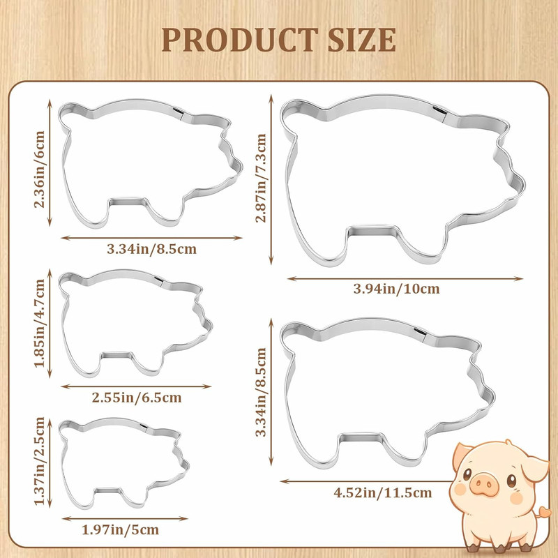 5 Pcs Pig Marranitos Cookie Cutter Mexican Set Silver gallery