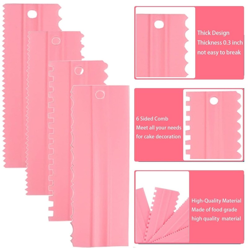 Cake Scrapers Set Pink Decorating Comb and Icing Smoother, Plastic Sawtooth S... gallery