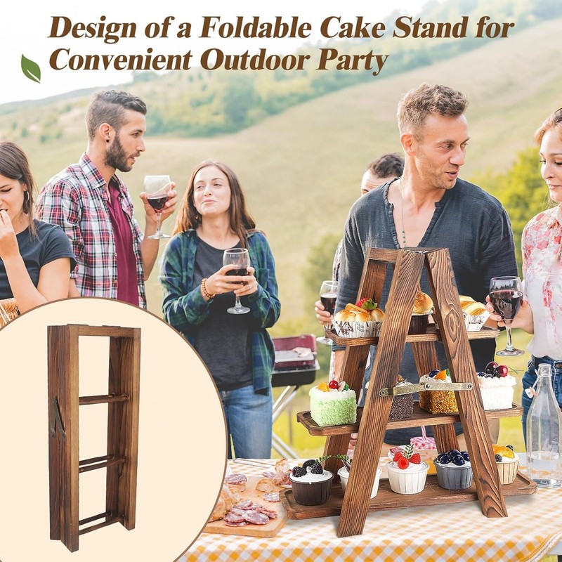 Wooden 3 Tier Cupcake Stand W/ Swing & Flower Decoration Serving Removable Tray gallery