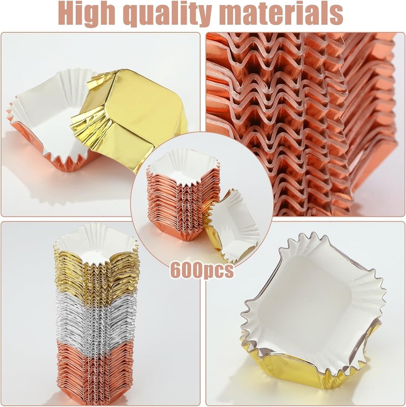 Layhit 600 Pcs Square Mini Foil Cupcake Liners Disposable Brownie Square Baking gallery