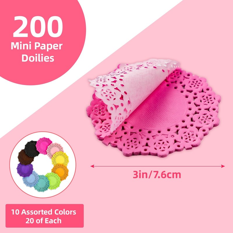 200 Pcs 3 Inch Round Lace Colored Paper Doilies, Assorted 3 inch, Multicolor gallery