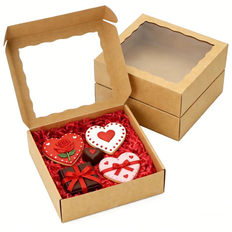 30 Pcs Brown Pie Boxes 8x8x2 Inches Bakery Boxes with Window Cookie Box