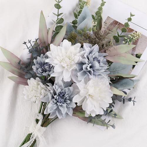 Fake Artificial Flowers Bouquet for Decoration, Silk Floral 1PCS Blue White gallery