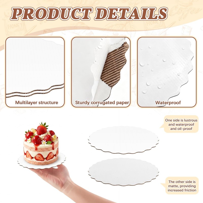 30 Pack 6 Inch Round Wave Cake Boards, Disposable Corrugated White Cake Cardb... gallery