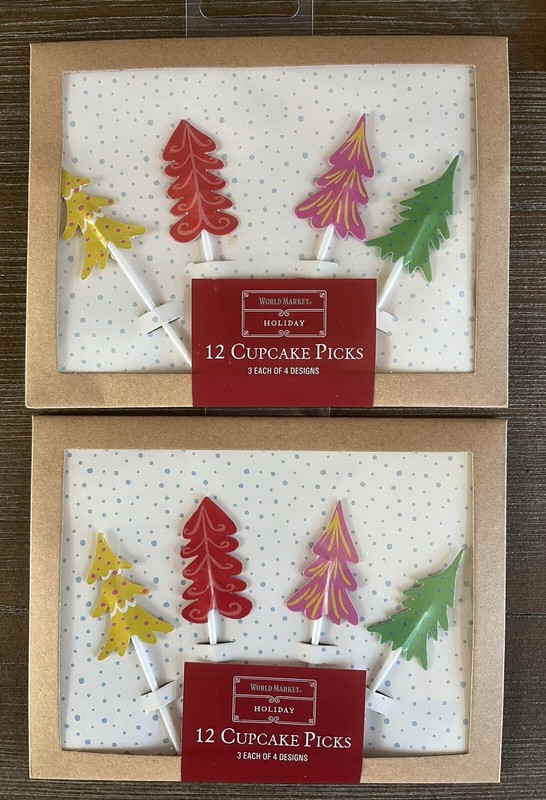 World Market Holiday 24 Cupcake Picks Christmas Trees Multicolor Christmas NEW gallery