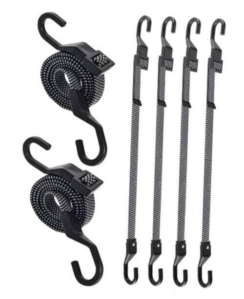6 Pcs Flat Bungee Cords with Hooks, 3X Faster to Adjust The 40 Inch Adjustable
