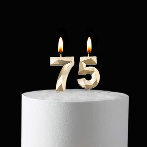 2 inch & 57 Birthday Candles, 3D Diamond Number 75th & 57th Cake Gold 75 Gold gallery