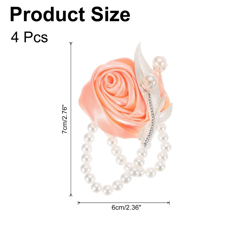 4Pcs Wrist Corsage Artificial Flower Bracelets, 2.4 x 2.8 Inch Coral Pink gallery
