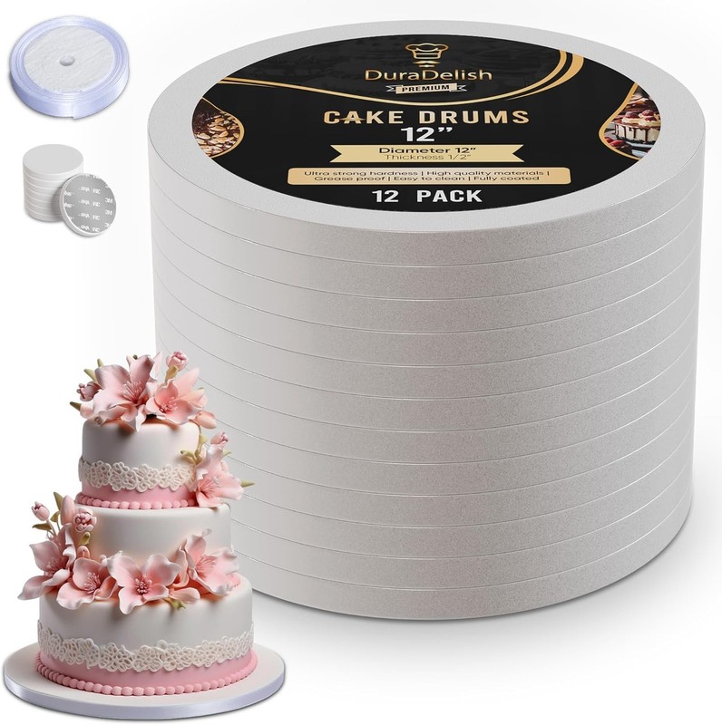 12 PCS White 12 Inch Round 1/2 Inch Thick Reversible Greaseproof Cake Drums
