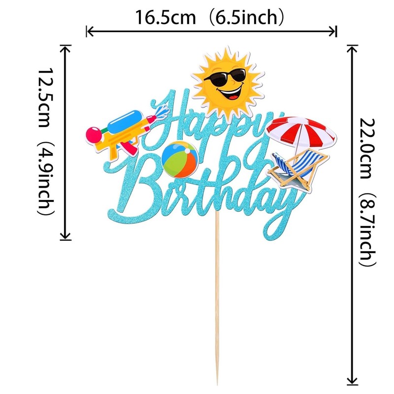 1 PCS Summer Beach Happy Birthday Cake Topper Glitter Ball Sun Umbrella Water Gu gallery