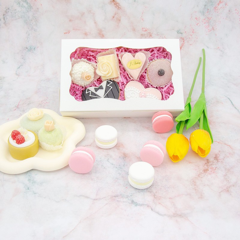 50pcs 8x5x2 Inch White Bakery Boxes Cookie Boxes with Window Treat Boxes Dess... gallery