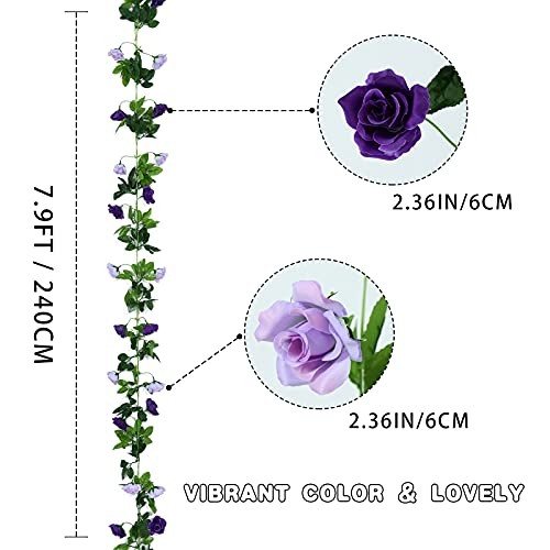 2 Pack Artificial Flower Garlands 15.8FT Fake Rose Vines Silk 2pcs Purple gallery