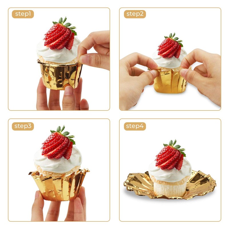 Cupcake Ramekins And Liners, 50 Gold Foil Baking Cups, Disposable Muffin Pans gallery