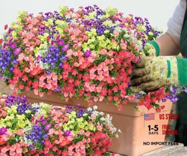 18 Bundles Artificial Flowers for Outdoors No Fade Fake Plants Faux Multi Color