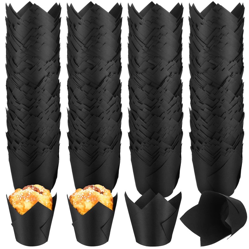 400 Pcs Black Tulip Cupcake Liners for Baking Cups Standard Size Greaseproof …