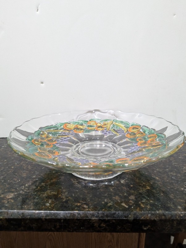 Vtg Indiana Glass Garland Grapes Footed Embossed Cake Serving Plate Fruit 1935 gallery