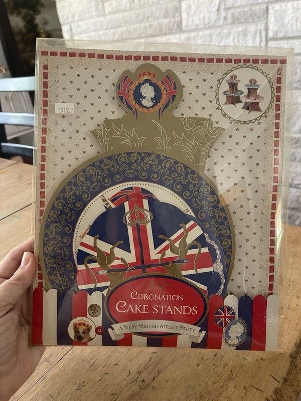 Cardboard Coronation Cake Stands British New In Package NIP Tea party Decor gallery