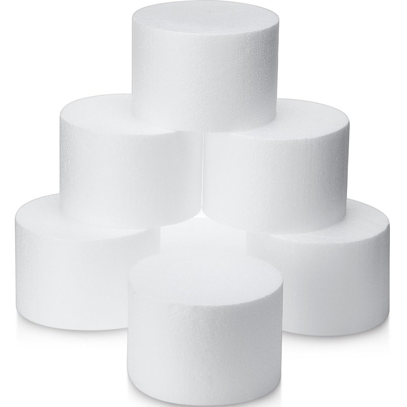 6 Pack Round Foam Cake Dummy Fake Cake for Party Decoration 6×4 Inch White