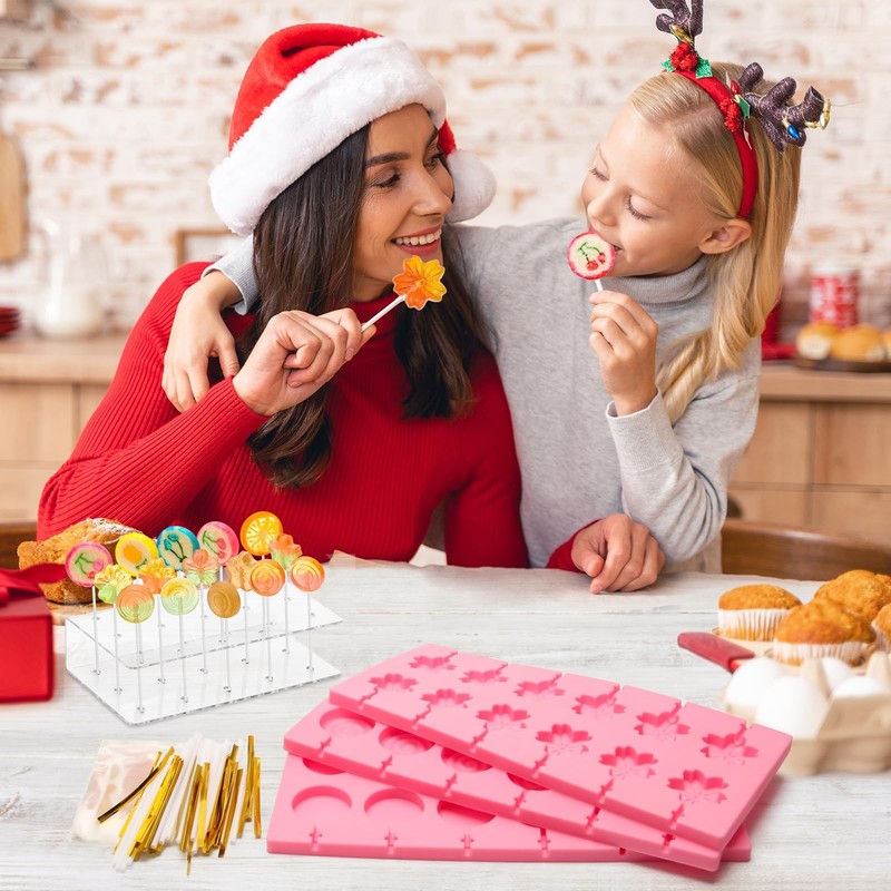 Silicone Lollipop Molds Kit 304 PCS Pink Candy Molds with 100 Sticks Bags gallery