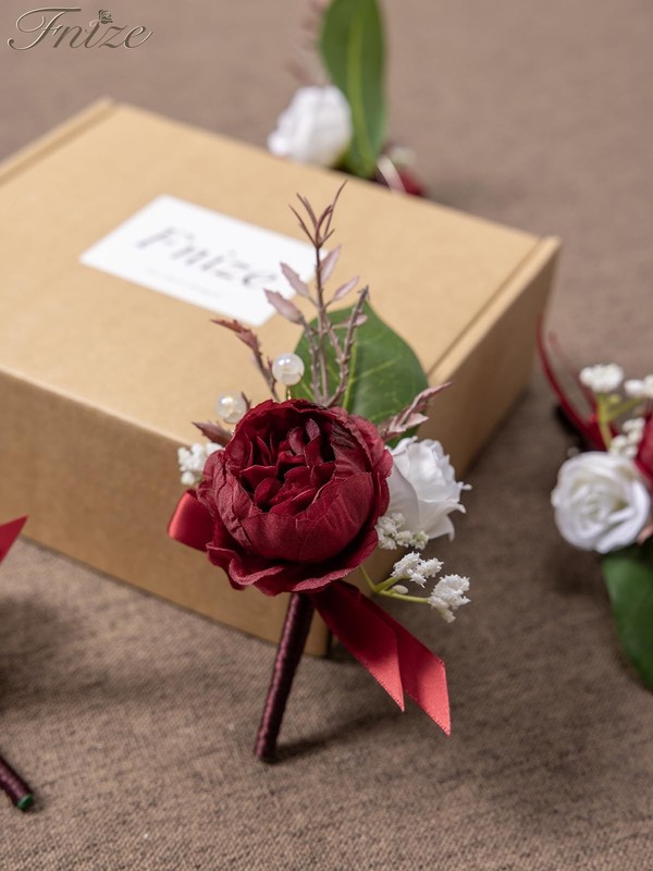 Fnize Boutonniere For Men Set Of 6 Groomsmen Guest Boutonniere Artificial Silk gallery
