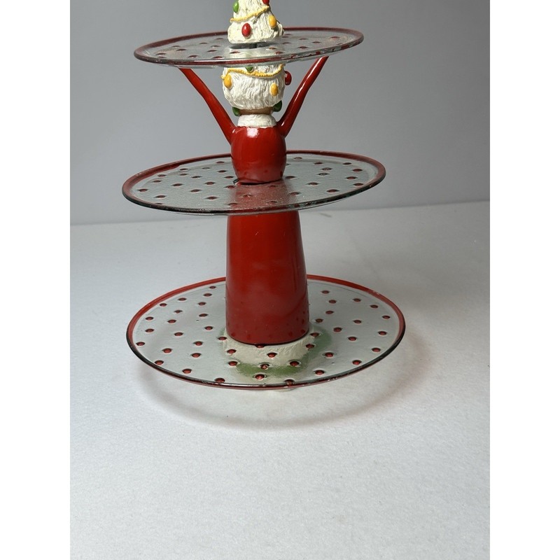 Mrs Claus 3 Tiered Christmas Server Red Polka Dot Glass Cupcake Stand 15.5 Inch gallery