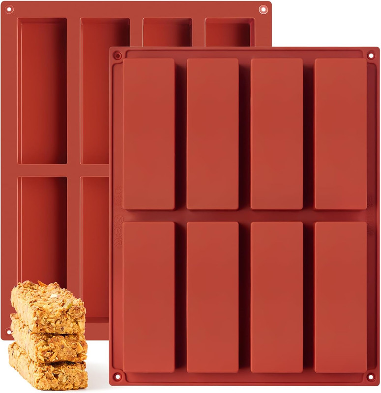 2 Pack Silicone Granola Bar Molds, 8 Cavity Rectangle Protein Bar Mold Silicone