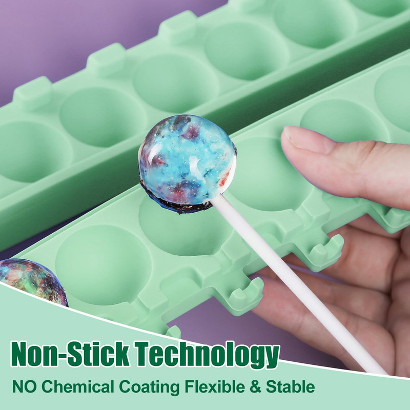 QELEG 2Pcs Silicone Lollipop Molds with 100 Paper Sticks, 6-Capacity 3D round Ha gallery