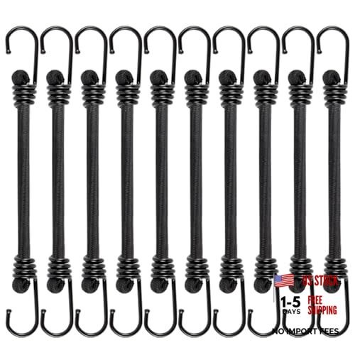 Small Bungee Cord with Hooks 6 Inch – 10 Pack Black Bungee Cords – Heavy Duty