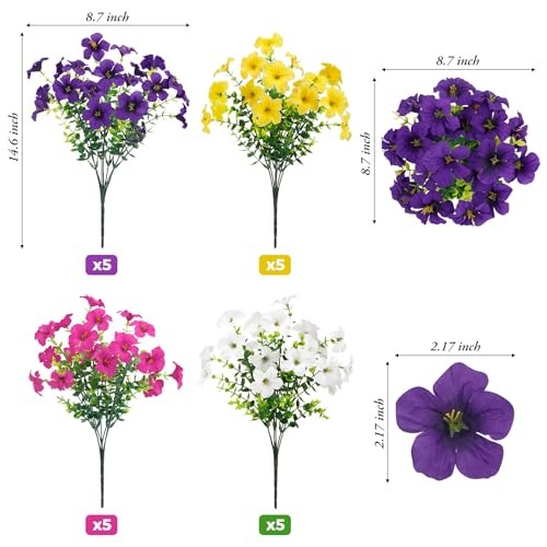 20 Bundles Artificial Petunias Flowers for Outdoors, Faux Silk Multi Color gallery