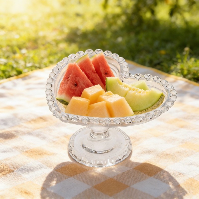 Glass Tall Fruit Bowl Beaded Cake Stand Dessert Centerpiece Tray gallery