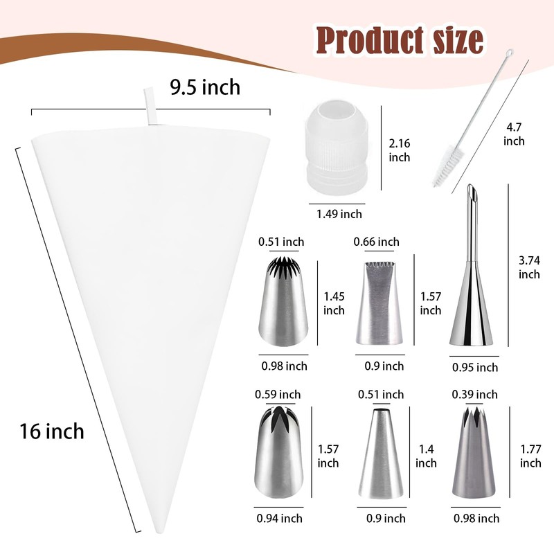 9-Piece Reusable Piping Bags and Tips Set- Cotton Baking Kit with Coupler, St... gallery