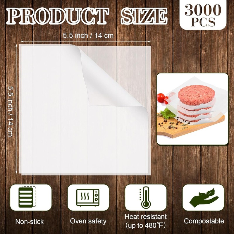 3000 Pcs Hburr Patty Paper Squares 5.5"x5.5" Food Paper Sheets gallery