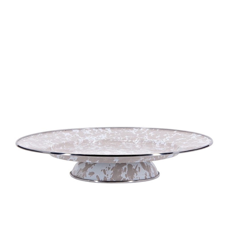 Enamelware Cake Plate, 12.5 inch, Taupe Swirl