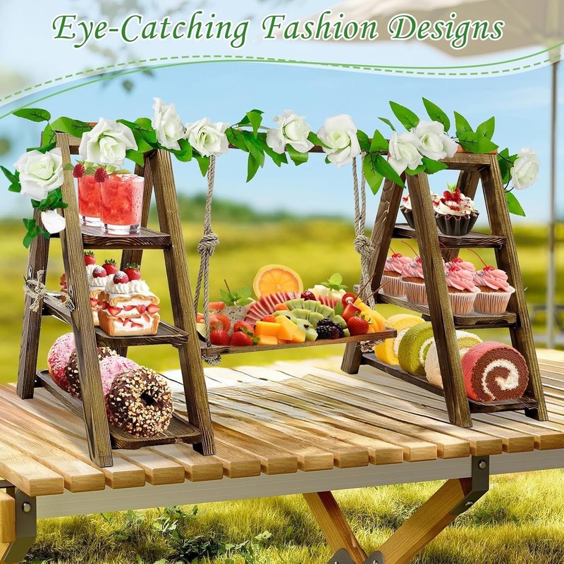 Wooden 3-Tier Cupcake Stand Flower Decor Foldable Display Stand Removable Trays gallery